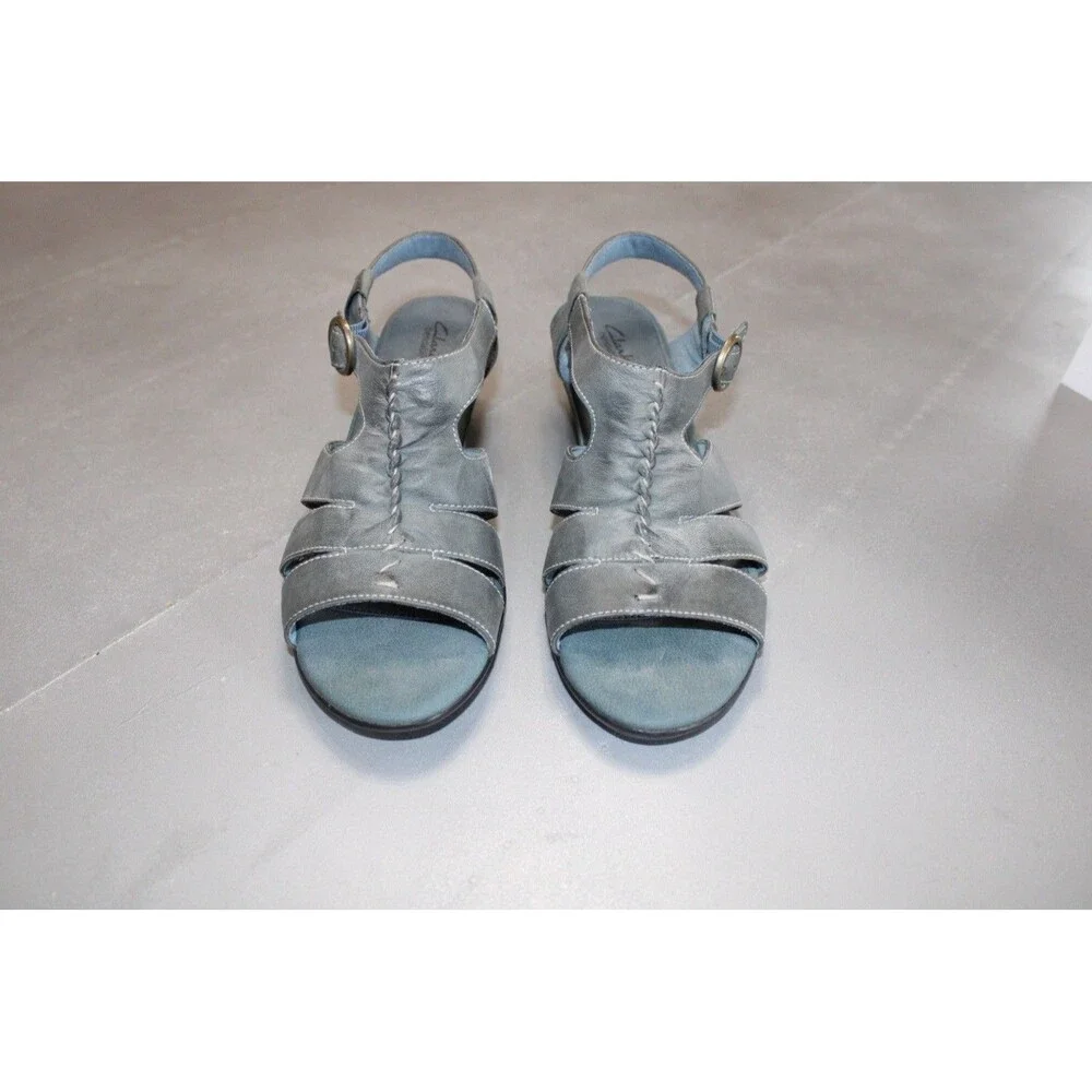 Clarks Bendables Slingback Sandals Women’s 10M Blue Gray Leather Comfort Walking